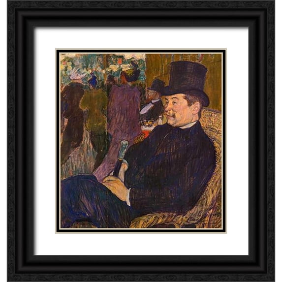 Toulouse-Lautrec, Henri 15x16 Black Ornate Wood Framed with Double Matting Museum Art Print Titled - M Delaporte At The Jardin De Paris