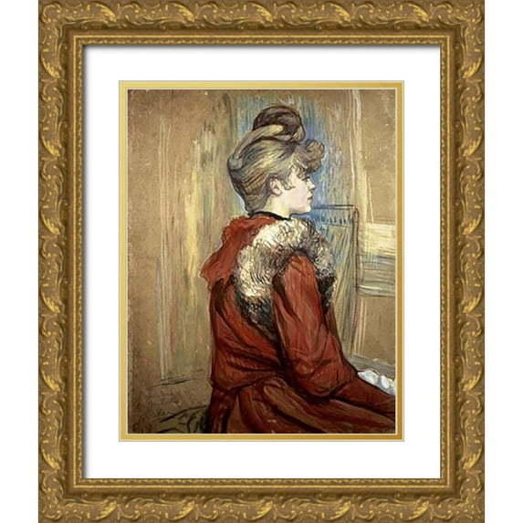 Toulouse-Lautrec, Henri 15x18 Gold Ornate Wood Framed with Double Matting Museum Art Print Titled - Young Woman with her Fur, Mademoiselle Jeanne Fontaine