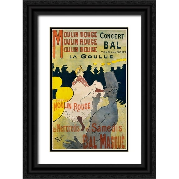 Toulouse-Lautrec, Henri de 10x14 Black Ornate Wood Framed with Double Matting Museum Art Print Titled - Moulin Rouge La Goulue