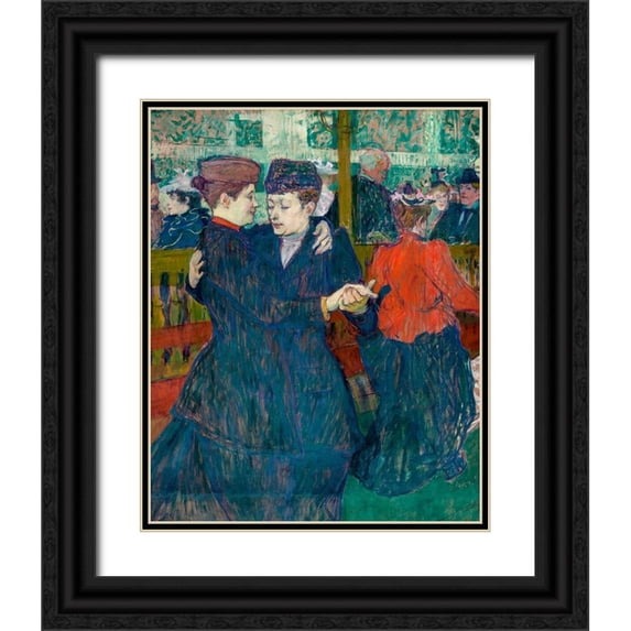 Toulouse-Lautrec, Henri de 12x14 Black Ornate Wood Framed with Double Matting Museum Art Print Titled - At the Moulin-Rouges, Two Women Walzing