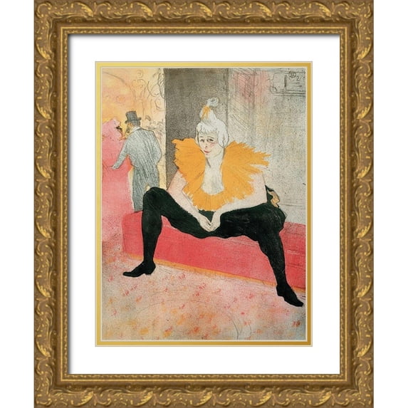 Toulouse-Lautrec, Henri de 12x14 Gold Ornate Wood Framed with Double Matting Museum Art Print Titled - La Clownesse assise