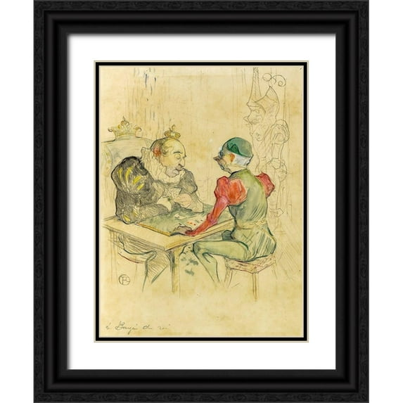 Toulouse-Lautrec, Henri de 15x18 Black Ornate Wood Framed with Double Matting Museum Art Print Titled - Le bezigue