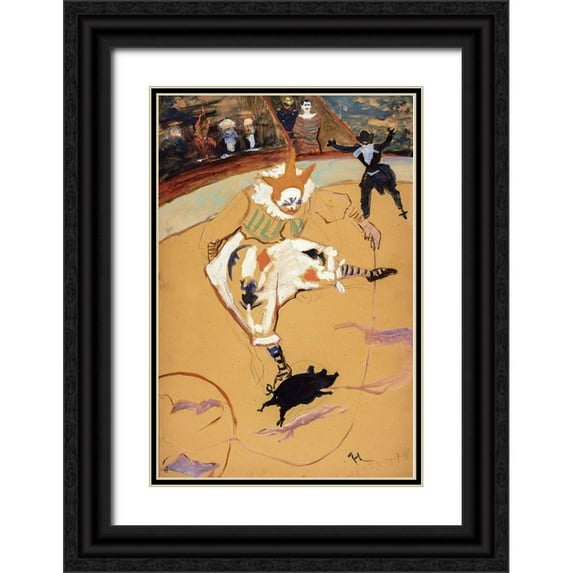 Toulouse-Lautrec, Henri de 17x24 Black Ornate Wood Framed with Double Matting Museum Art Print Titled - At the Circus Fernando, Medrano with a Piglet