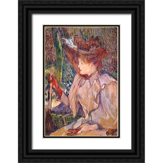 Toulouse-Lautrec, Henri de 17x24 Black Ornate Wood Framed with Double Matting Museum Art Print Titled - Woman with Gloves