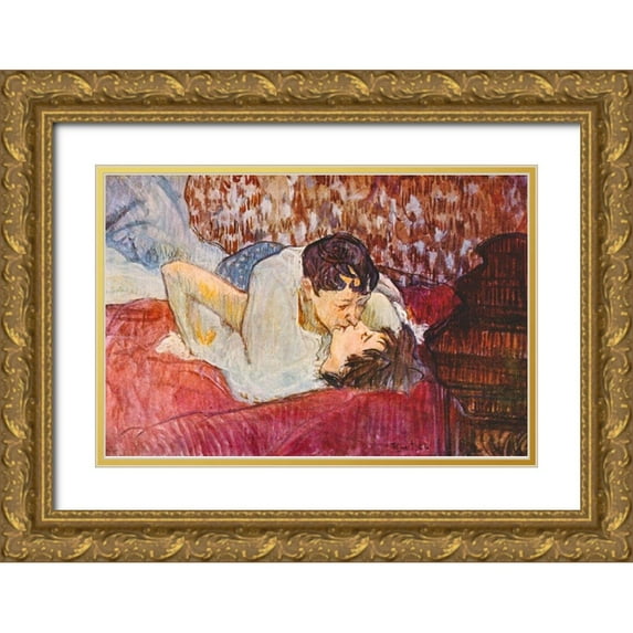 Toulouse-Lautrec, Henri de 18x13 Gold Ornate Wood Framed with Double Matting Museum Art Print Titled - The Kiss