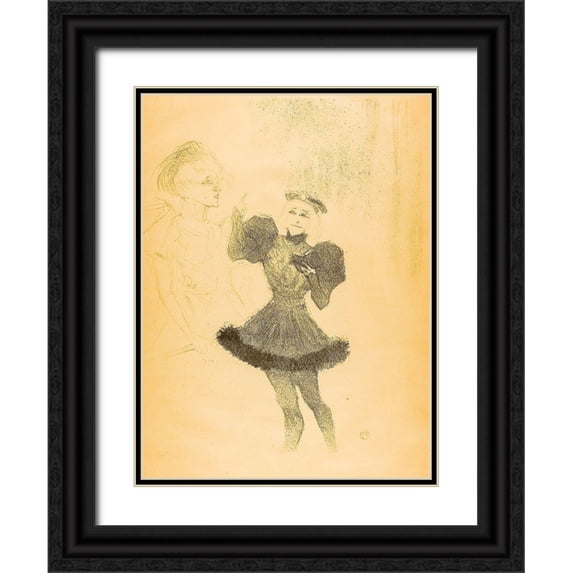 Toulouse-Lautrec, Henri de 19x24 Black Ornate Wood Framed with Double Matting Museum Art Print Titled - Lender and Lavalliere, in Le Fils de LAretin
