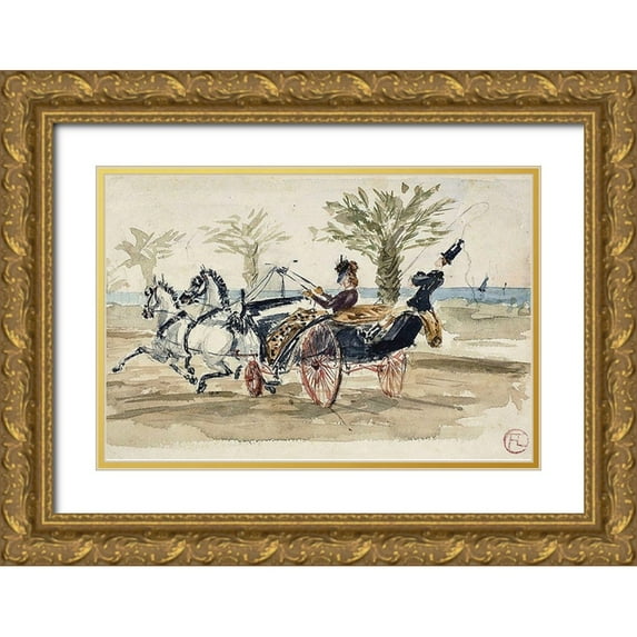 Toulouse-Lautrec, Henri de 24x17 Gold Ornate Wood Framed with Double Matting Museum Art Print Titled - The Promenade des Anglais in Nice