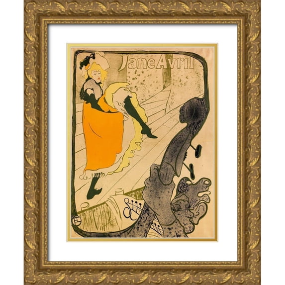 Toulouse-Lautrec, Henri de 25x32 Gold Ornate Wood Framed with Double Matting Museum Art Print Titled - Jane Avril