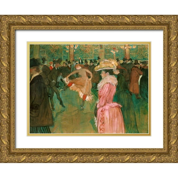 Toulouse-Lautrec, Henri de 32x25 Gold Ornate Wood Framed with Double Matting Museum Art Print Titled - At the Moulin Rouge- The Dance