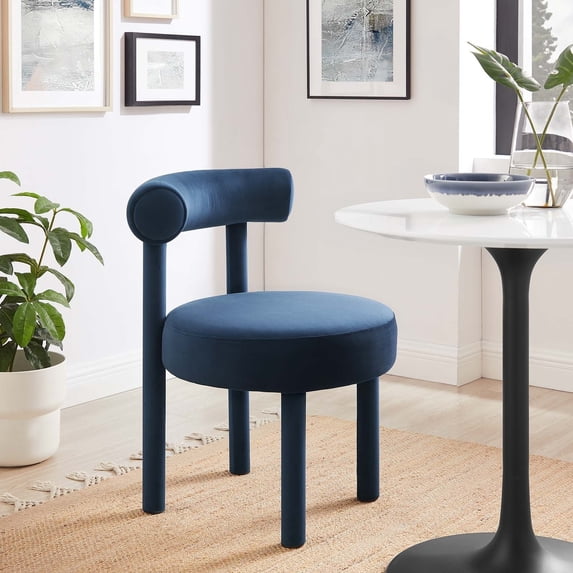 Modway Toulouse 19" Upholstered Velvet Fabric Dining Chair in Midnight Blue