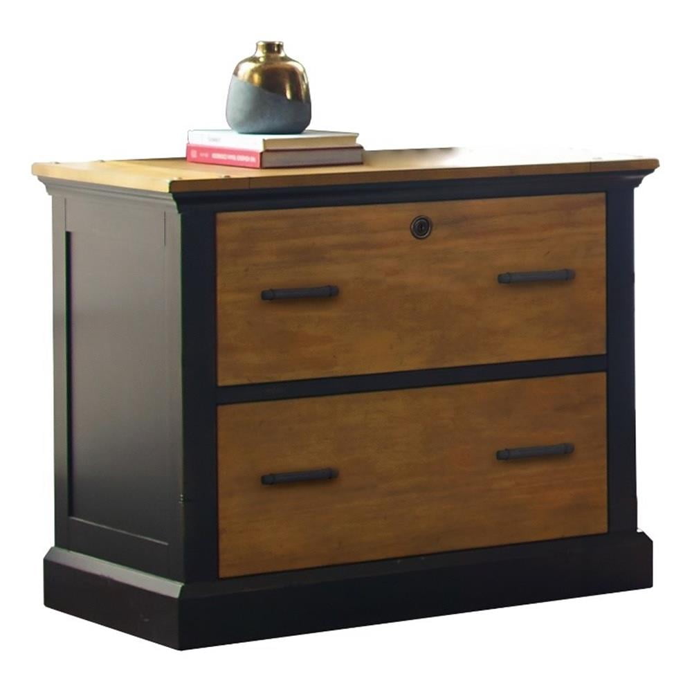 Toulouse Black and Honey Wood Lockable Lateral File Cabinet