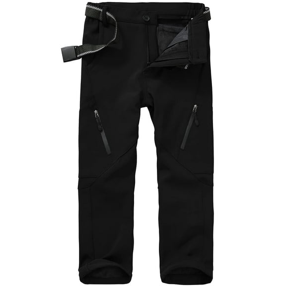 Toumett Kids Snow Hiking Cargo Waterproof Fleece Lined Black Boys Pants