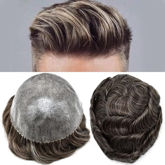 Toupee for Men Hairpiece Replacement System Male Prosthesis Full Poly Thin Soft Human Hair Piece 8X10 Injected PU Durable Skin Mens Wig #1B off Black