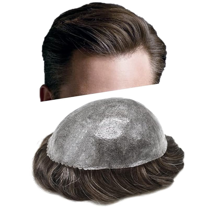 Toupee for Men Hairpiece Replacement System Male Prosthesis Full Poly Thin Soft Human Hair Piece 8X10 Injected PU Durable Skin Mens Wig #1B off Black