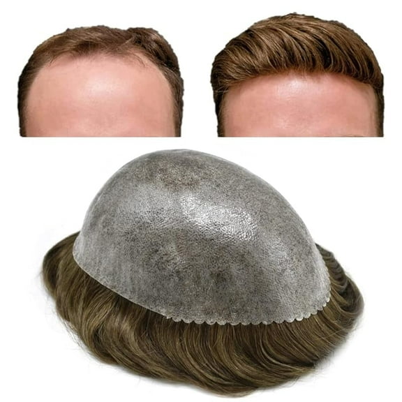 Toupee for Men Hairpiece Replacement System Male Prosthesis Full Poly Thin Soft Human Hair Piece 8X10 Injected PU Durable Skin Mens Wig #1B off Black