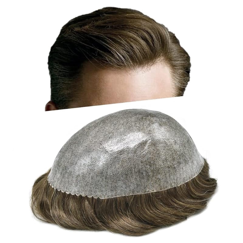 Toupee for Men Hairpiece Replacement System Male Prosthesis Full Poly Thin Soft Human Hair Piece 8X10 Injected PU Durable Skin Mens Wig #1B off Black