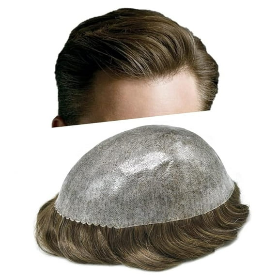 Toupee for Men Hairpiece Replacement System Male Prosthesis Full Poly Thin Soft Human Hair Piece 8X10 Injected PU Durable Skin Mens Wig #1B off Black