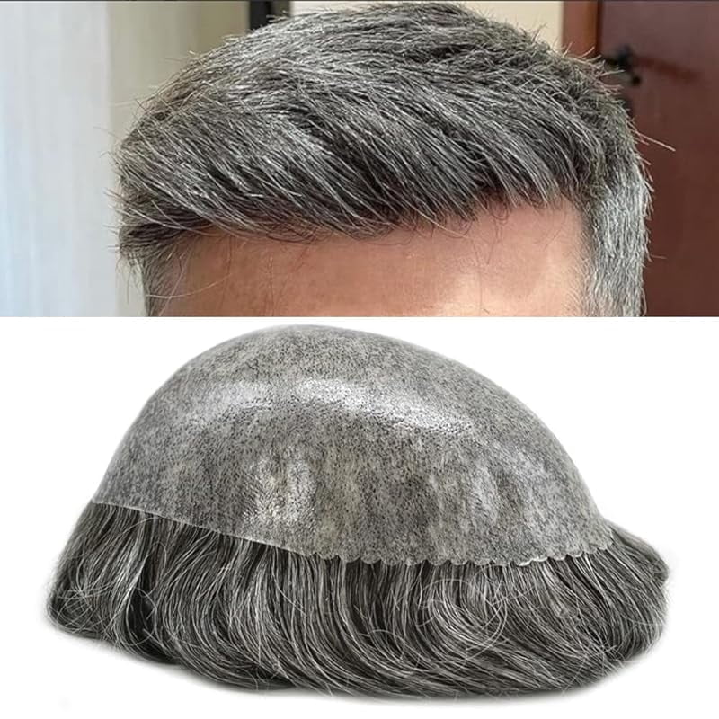 Toupee for Men Hairpiece Replacement System Male Prosthesis Full Poly Thin Soft Human Hair Piece 8X10 Injected PU Durable Skin Mens Wig #1B off Black