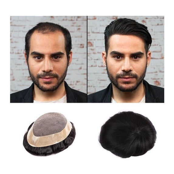 Toupee for Men Indian Human Hair Fine Mono Poly Coating Around Mens Hairpiece Breathable NPU Monofilament Hair System Units Men's Capillary Prosthesis