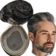 thumbnail image 1 of Toupee for Men NLW men hair pieces Mens Toupee Human Hair Replacement System 100% European Real Human Hair Men Lace Hair System Fine French Lace with PU Around (#1B40 Black and Gray, 8x10"), 1 of 4