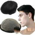 thumbnail image 1 of Toupee for Men NLW men hair pieces Mens Toupee Human Hair Replacement System mens lace hairpiece 100% European Real Human Hair Men Breathable Fine French Lace Hair System (#1B Off Black, 8x10"), 1 of 4