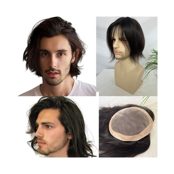 Toupee for Men 6"x8" Fine Mono with PU Base Male Hair Prosthesis 9" Indian Human Hair Men's Hairpiece