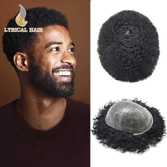 Toupee for Men Brazilian Human Hair Replacement System Curly Wave Hair Units for Man Thin PU Men's Toupee Male Hair Prosthesis