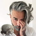 thumbnail image 1 of Toupee for Men European Human Hair Swiss Lace Front Hair Pieces PU Men's Hair Replacement System 40% 1B Black Hair Mixed 60% Grey Hair, 1 of 7