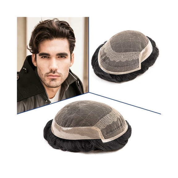 Toupee for Men French Lace with PU Hair Replacement System Breathable Men's Capillary Prosthesis
