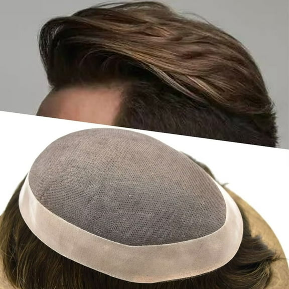 Toupee for Men Human Hair Replacement System 6"X9" Fine Mono Toupee Hair for Men Durable Monofilament Mens Toupee Hairpieces
