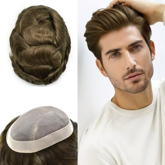 Toupee for Men Human Hair Replacement System 7"x9" Fine Mono Toupee Hair for Men Durable Monofilament Mens Toupee Hairpieces