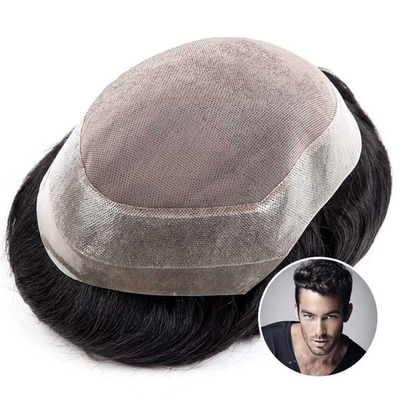 Toupee for Men Indian Fine Mono with Wide PU Skin Base Human Hair Male Hair Prosthesis