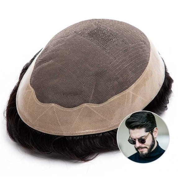 Toupee for Men Mono Top with Poly Coating Around Human Hair Mens Hair Prosthesis