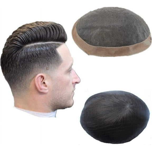 Toupee for Men NLW Fine Mono men hair pieces Natural Black Mens Toupee Human Hair Replacement System mens lace hairpiece 100% (10*8)