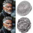 thumbnail image 1 of Toupee for Men Thin Skin PU Men's Hairpiece European Virgin Human Hair Replacement System Male Hair Prosthesis Unit with 70% Synthetic Gray 10x8inch, 1 of 6