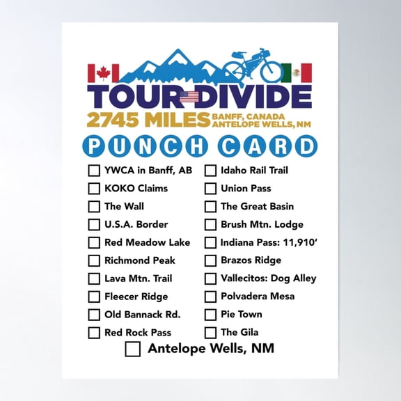 Tour Divide Punch Card Poster Wall Art, Modern Wall Decor, 16x24 UNFRAMED
