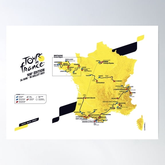 Tour Map France 2021 Poster Poster Wall Art, Modern Wall Decor For Living Room Bedroom, 8x12 UNFRAMED