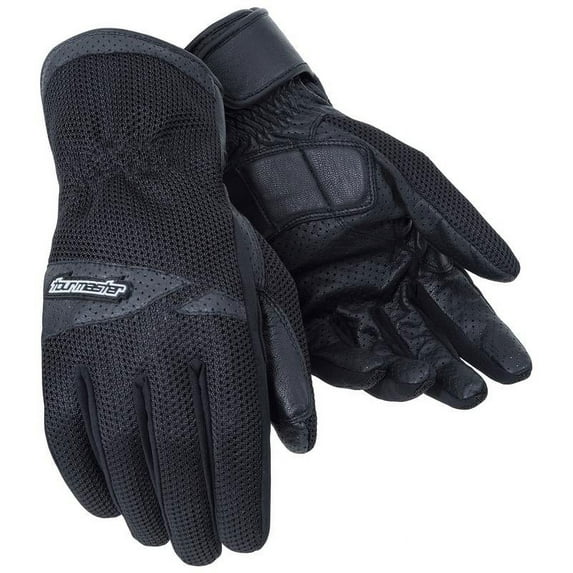 Tourmaster Dri-Mesh Mens Leather/Textile Motorcycle Gloves Black LG