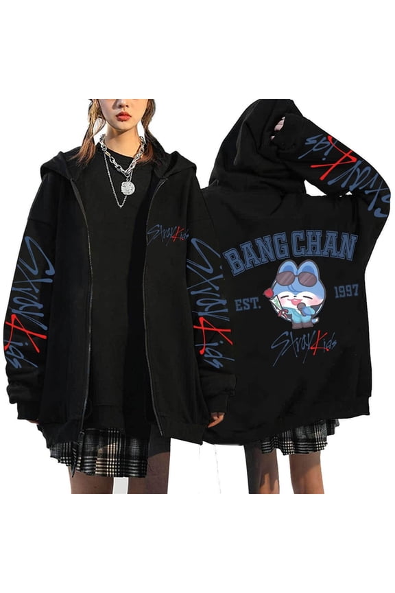 Tour Merch Hoodies New Logo Kpop Felix Hyunjin Fashion Cool Hoodie Men Women Sweatshirts Long Sleeve Blue XL