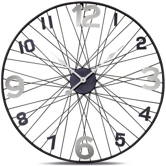 Tour de France Bicycle Wheel Clock, Analog, Wall Mounted, Hand Crafted of Stainless Steel, Iron, Over 2 Ft Diameter (27 1/2 Inches) 1 AA Battery (Not Included)