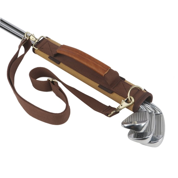 Tourbon Canvas Leather Golf Club Carrier, Lightweight Mini Driving Range Travel Bag with Strap, Brown, 1 PC