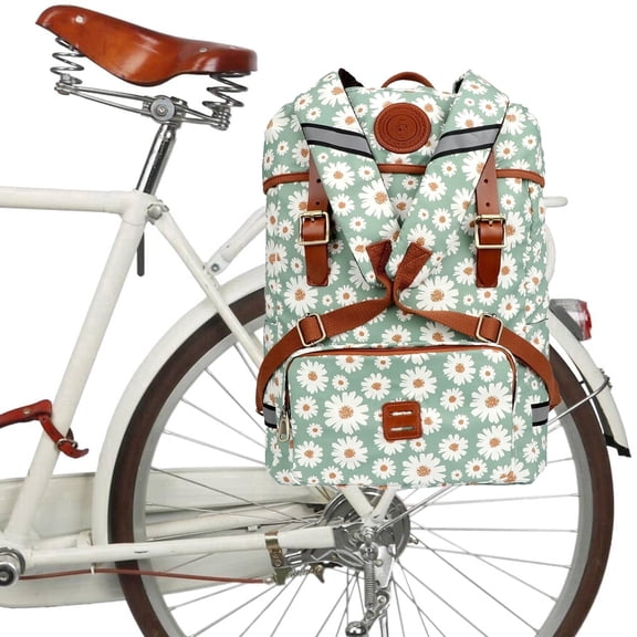 Tourbon Canvas Convertible Bike Pannier Bag Daisy Laptop Backpack Racks Shoulder Daypack for Women, 1-Pack