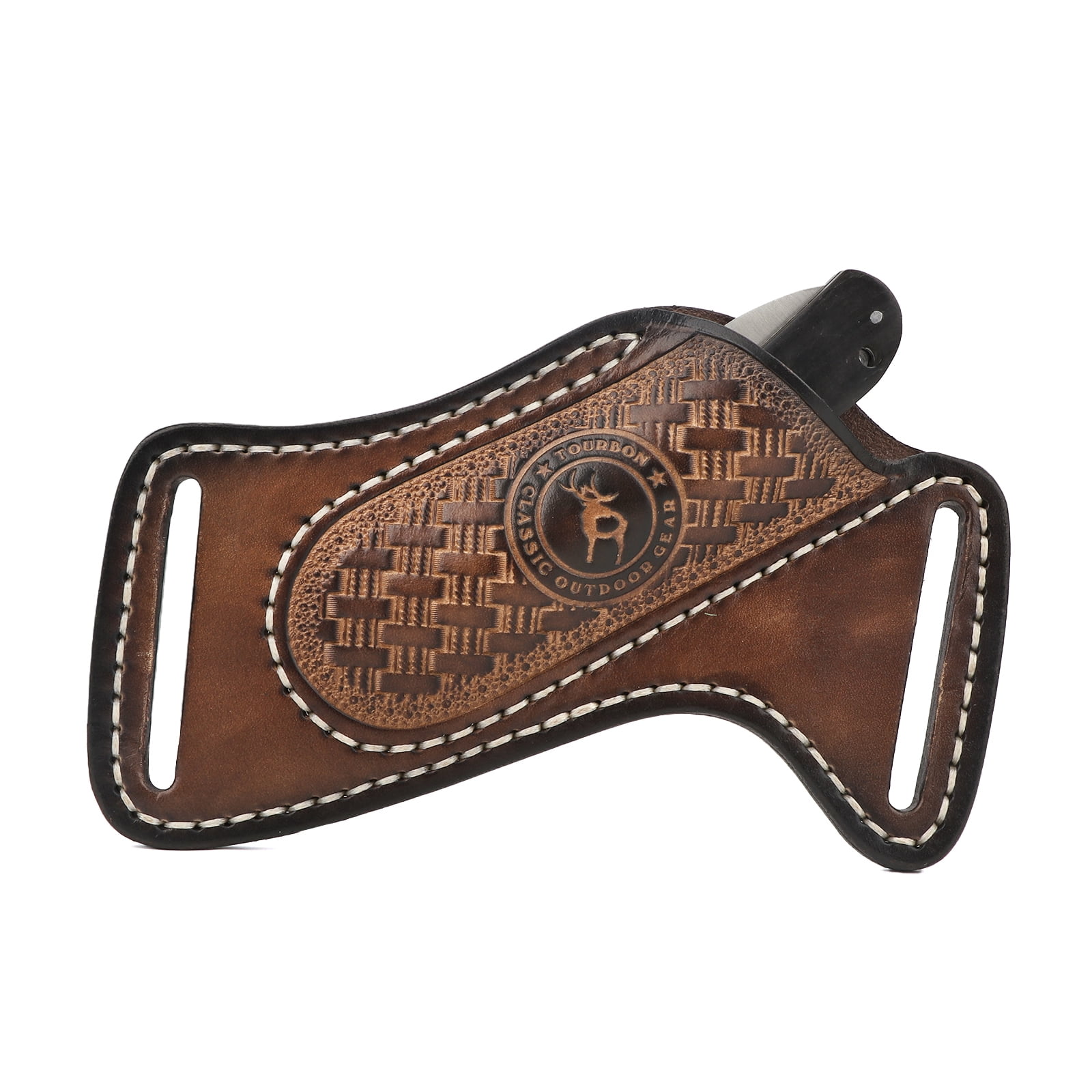 Tourbon Leather Handmade Mini Knife Pouch Compact Utility Holster for Folding Knives, Brown