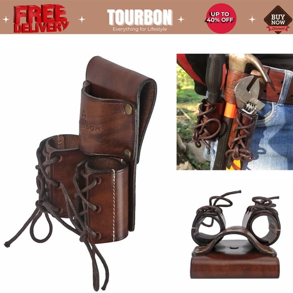 Tourbon Leather Spud Wrench Tool Iron Double Worker Bull Pin Holder Belt Pouch