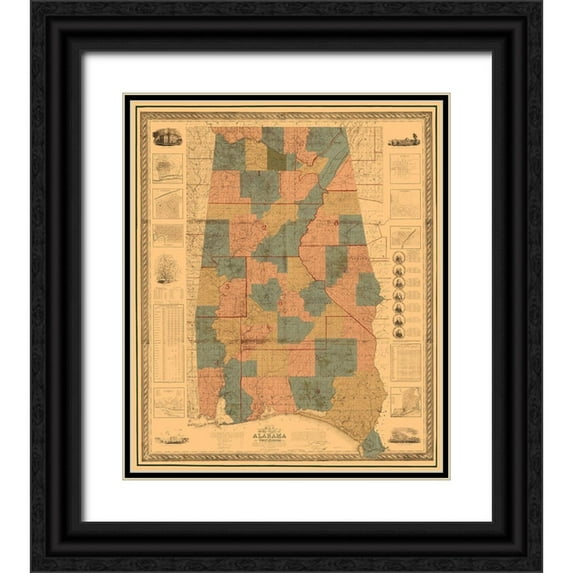 Tourette 20x23 Black Ornate Wood Framed with Double Matting Museum Art Print Titled - Alabama, West Florida - Tourette 1838