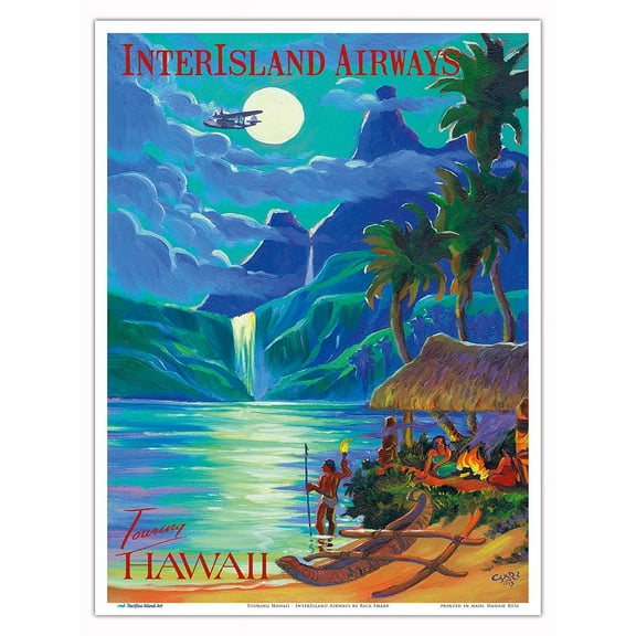 Touring Hawaii - InterIsland Airways - Vintage Hawaiian Travel Poster by Rick Sharp - Master Art Print (Unframed) 9in x 12in