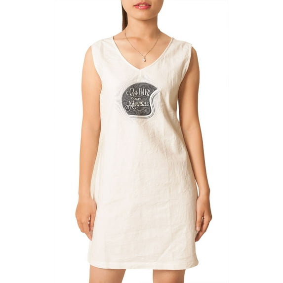 Tourist Poster With Letters Printed Vintage Linen Mini Shift Dress WDS_02 12