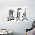 thumbnail image 1 of Tourist Tapestry, Famous Monuments Statue of Liberty Eiffel Tower Japanese Temple Urban Artsy Print, Wall Hanging for Bedroom Living Room Dorm Decor, 60W X 40L Inches, Black White, by Ambesonne, 1 of 2