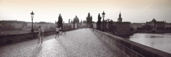 Tourist Walking On A Bridge Charles Bridge Prague Czech Republic Canvas Art - Panoramic Images (36 x 12)