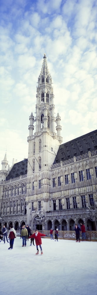 Tourist ice skating at Grand Palace Brussels Belgium Canvas Art - Panoramic Images (27 x 9)